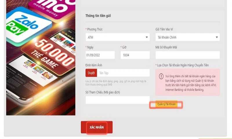 Hướng dẫn cách nạp tiền vào Huysv368